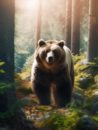 Brown bear in the forest. Wildlife scene from nature. Wild animalの素材