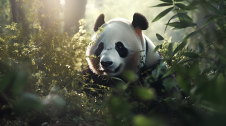 Giant panda in bamboo forest, Chengdu, Sichuan Province, Chinaの素材