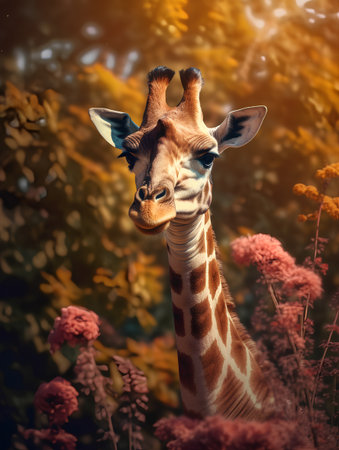 Giraffe in the wild nature. 3D illustration. Nature background.の素材