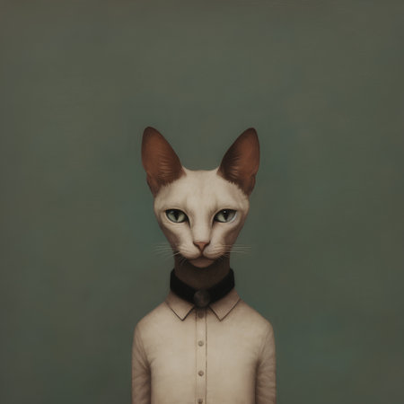 Portrait of a siamese cat with a bow tie.の素材