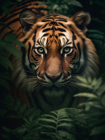 Close up of a tiger in the jungle. (Panthera tigris altaica)の素材