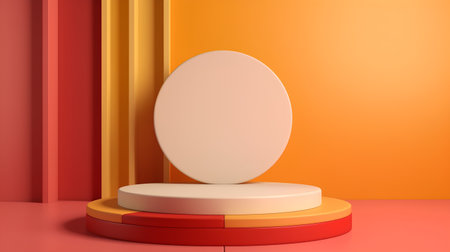 3d render of podium for product presentation. Abstract minimal scene with empty round stage. Showcase for cosmetic product.の素材