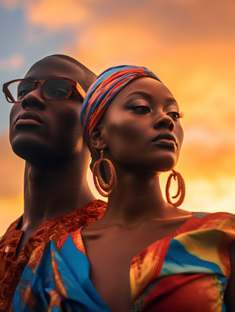 Portrait of young african american couple in retro style.の素材