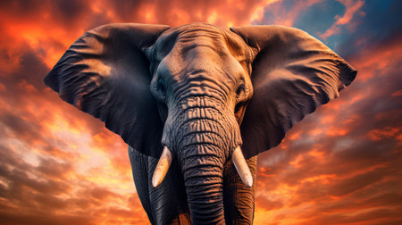 Elephant in the wild at sunset. Wild african elephant.の素材