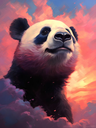 Illustration of a big panda on a colorful background, digital paintingの素材
