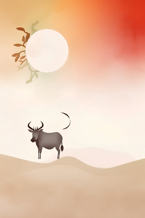 Illustration of a deer in the desert with an oval frame.の素材