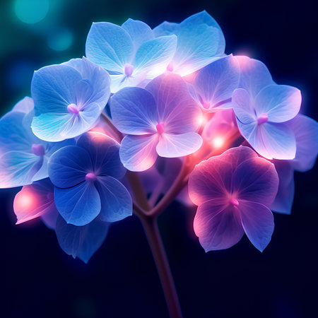 Blue hydrangea flower on dark blue background, close upの素材