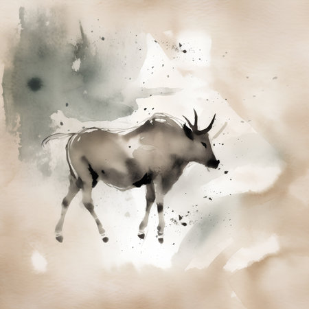 Watercolor painting of a goat on a grunge background. Hand-drawn illustration.の素材