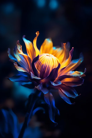 Colorful dahlia flower on dark background. Close up.の素材