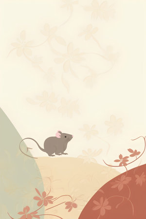 mouse and cherry blossoms on a beige background, vector illustrationの素材