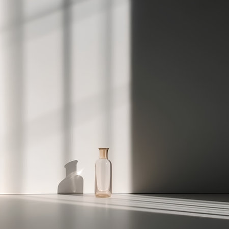 Cosmetic bottle with shadow on the wall. 3D rendering.の素材