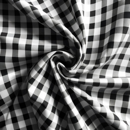 black and white checkered fabric as background, closeup of photoの素材