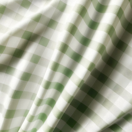 Green and white checkered tablecloth as a background or textureの素材