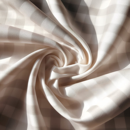 Texture, background, pattern. The fabric is transparent, beige, brown, white, with a checkered pattern.の素材