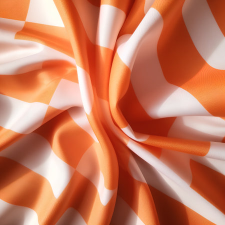 Texture, background, pattern, silk fabric in orange and white colors with a checkered patternの素材