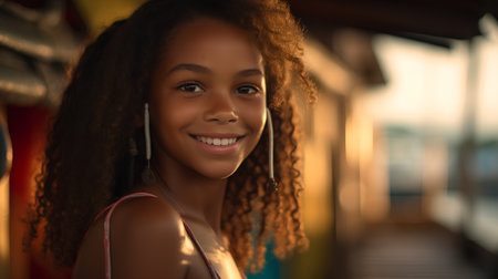 Portrait of a beautiful young african american woman with headphonesの素材