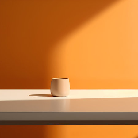 Ceramic vase on a table in an orange room. 3d renderingの素材
