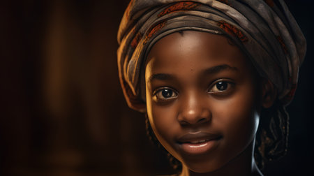 Portrait of a beautiful young African woman wearing a turban.の素材