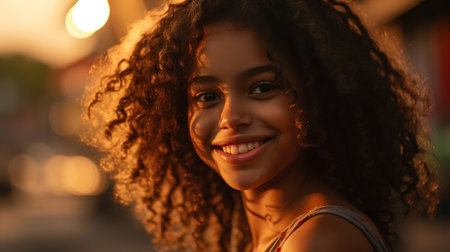 Portrait of a beautiful young african american woman with curly hairの素材