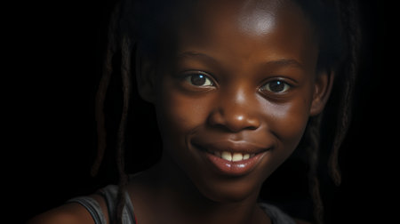 Portrait of a beautiful young african american woman on black backgroundの素材
