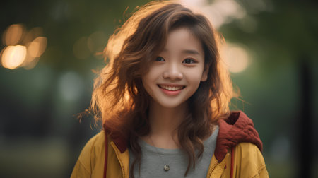 Portrait of a beautiful young asian woman smiling and looking at camera.の素材