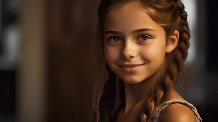 Portrait of a beautiful young woman with long braid hair.の素材