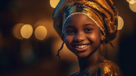 Portrait of a beautiful african woman wearing headscarf.の素材
