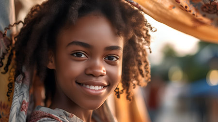 Smiling african american girl with afro hairstyle.の素材
