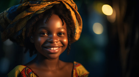 Portrait of a beautiful african woman in traditional clothes smiling.の素材