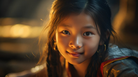Portrait of a beautiful little Asian girl smiling and looking at cameraの素材