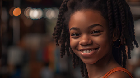 Portrait of a beautiful young african american woman smiling.の素材