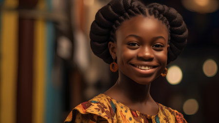 Portrait of a beautiful young African woman with afro hairstyle.の素材