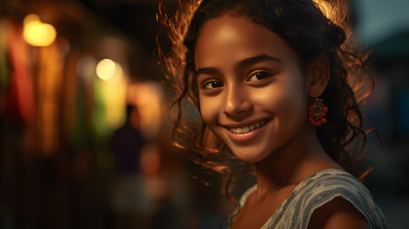 Portrait of a beautiful young African-American woman smiling at the camera.の素材