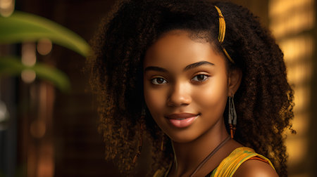 Portrait of beautiful african american woman with afro hairstyle.の素材