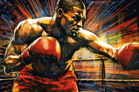 Boxing fighter in action. Artistic color illustration. Sport conceptの素材