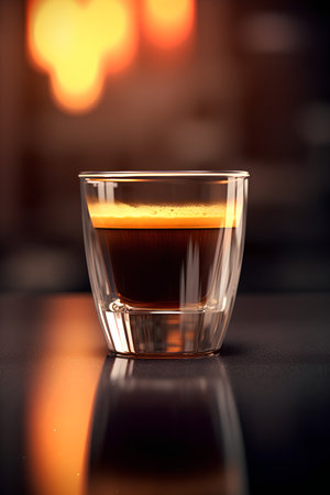 Coffee in a glass cup on a dark background. Toned.の素材