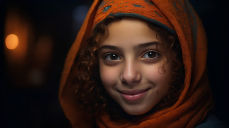 Portrait of a beautiful young woman in a headscarf.の素材