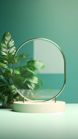 Minimalist display podium with tropical plants. 3D rendering.の素材