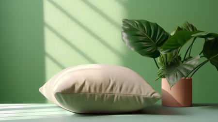 Interior design scene with pouf and monstera plant in potの素材