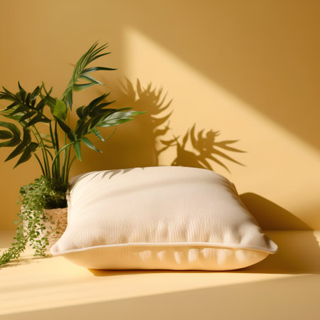 Pillow and houseplant on yellow background, 3d renderの素材