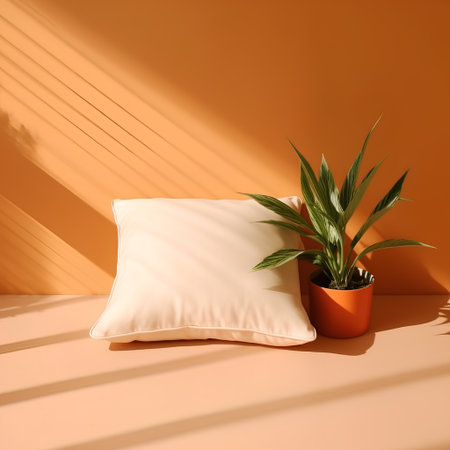 Pillow and plant in orange room. 3d rendering.の素材