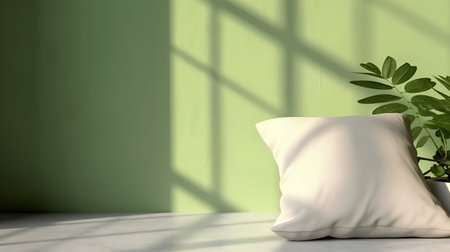 Pillow in the room with green wall. 3d renderingの素材