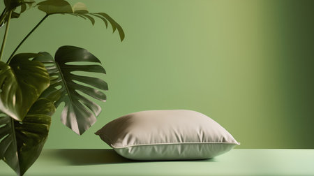 3d rendering of a green background with a pillow and monsteraの素材