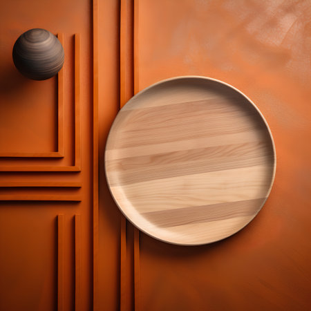 Wooden plate on the background of leather texture. 3d renderingの素材