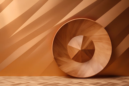 Wooden circle on a wall with stripes. 3d rendering.の素材
