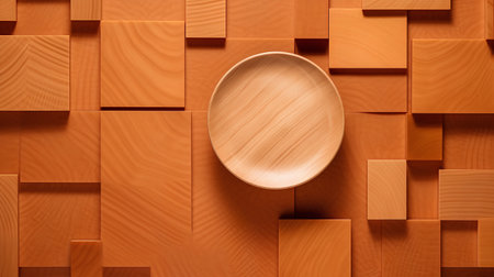 Wooden plate on the background of the wooden wall. 3D renderingの素材