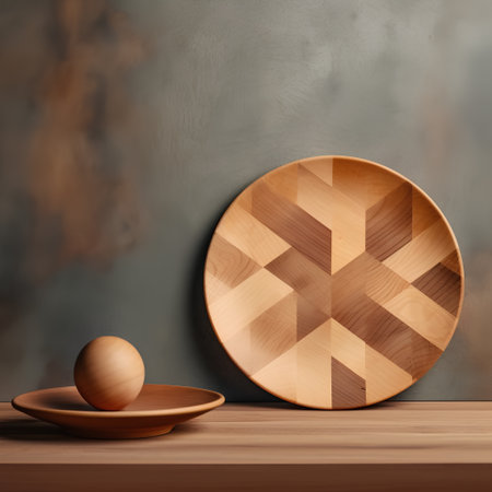 Wooden plate and egg on the table. 3d rendering.の素材