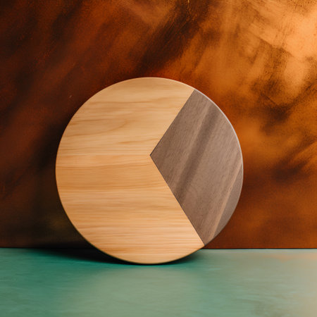 Circle diagram on a wooden background. 3d render illustration.の素材