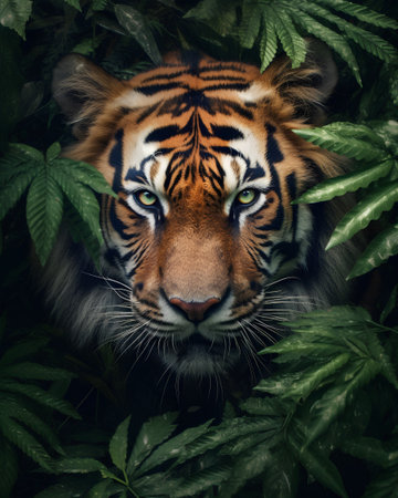 Portrait of a tiger in the jungle. Tiger in natural habitat.の素材