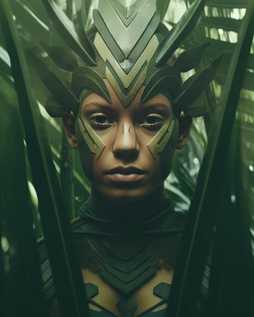 Portrait of a beautiful woman in a jungle. Fantasy and fantasy.の素材